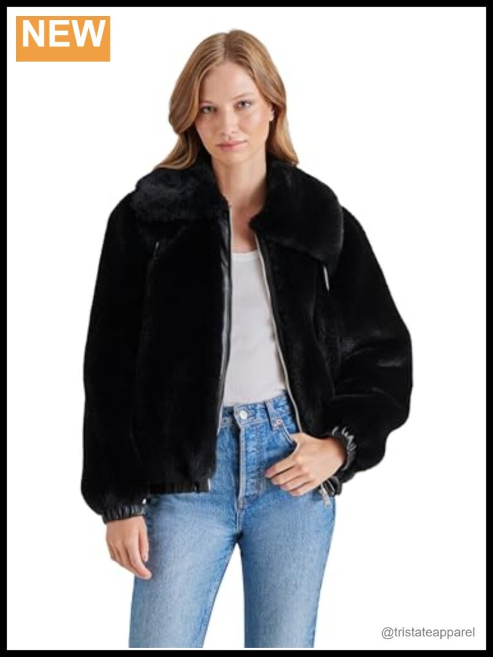 Faux Fur & PU Blend Women's Overcoat Jacket